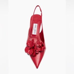 NWT Jimmy Choo Red Amita Flowers 45MM Leather Slingback Pumps Sz 41